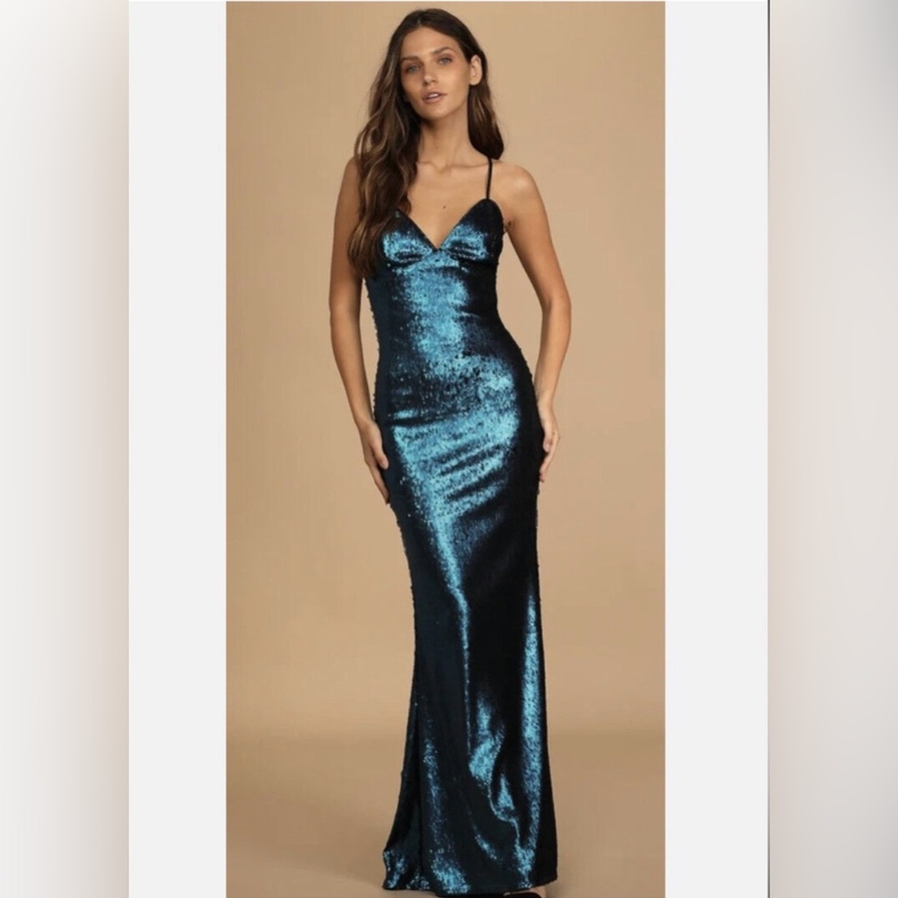 Lulu's Shimmering Teal Maxi Dress